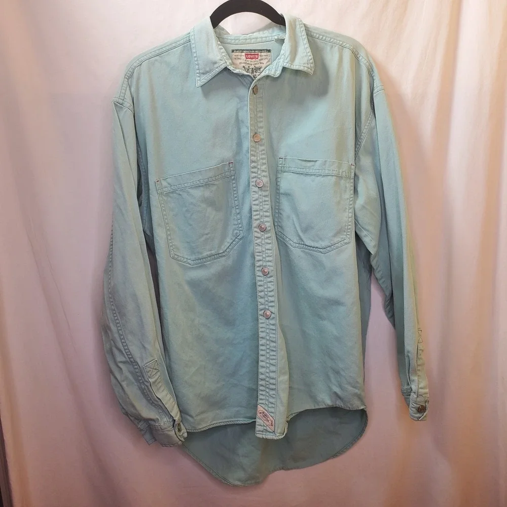 Vintage Levis Modern Authentix Button Down Long Sleeve Shirt Sea Foam Green